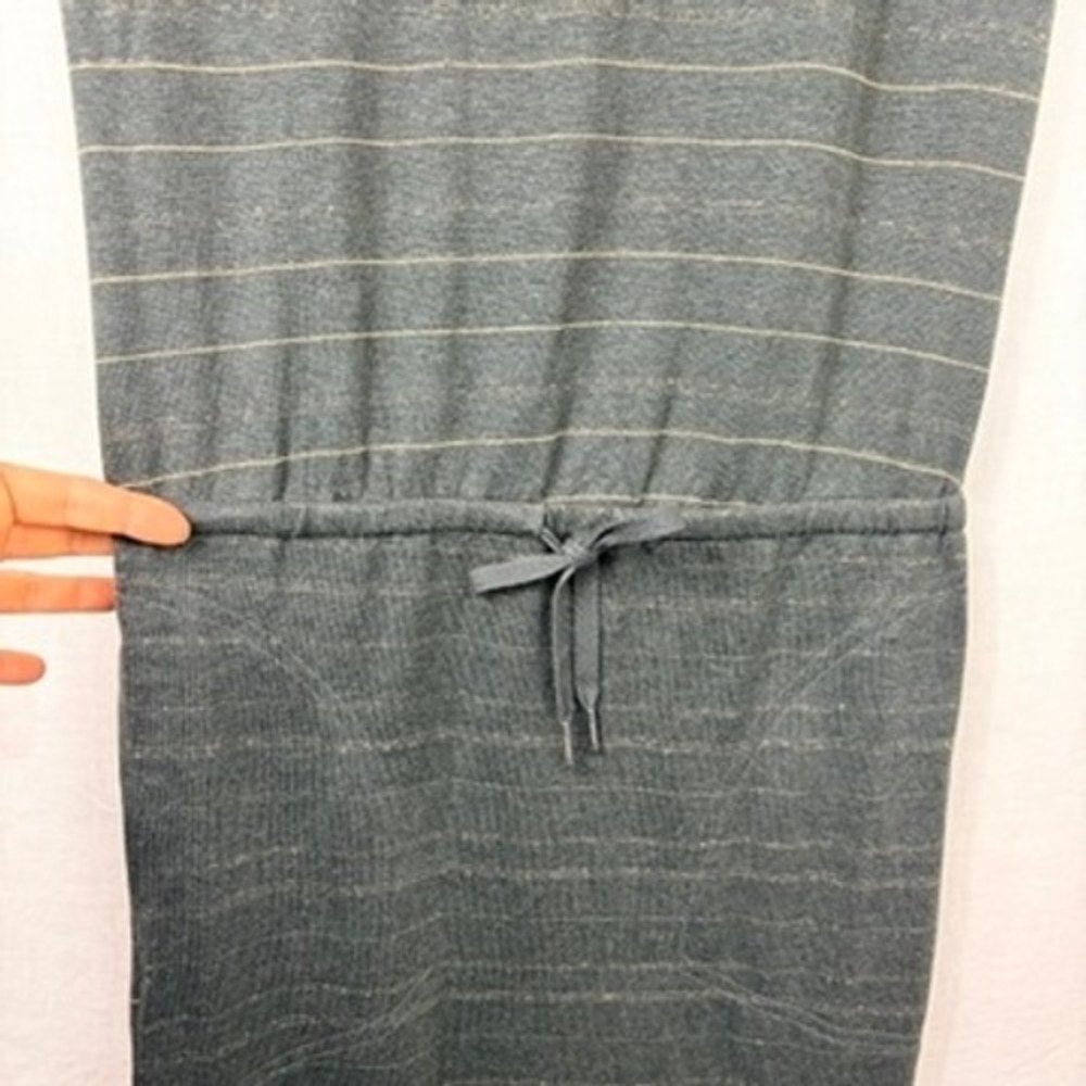 Prana Dress Sz XS Hemp Blend Gray Striped Sleeveless Drawstring Pockets Eco - Picture 3 of 13